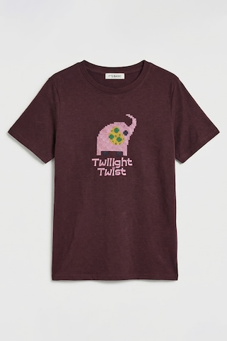 Itsbasic Kadın Kahve Bordo Renk W5 Nakış Detaylı Oversize Tasarım T-shirt