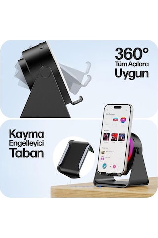 Enkado Ekd-s11 5w İndüksiyonlu Bluetooth Hoparlör Ses Yükselten 2000mah Rgb Işıklı Standlı Speaker