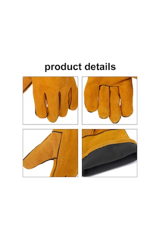 Yuntech01 Derin Deri Kaynakçı Eldiveni - Tam Deri, Uzun, Kalın, İş Güvenliği - Sarı