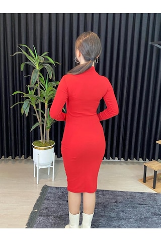 Espoir Plus Espoirplus Vücuda Oturan Midi Boy Balıkçı Yaka Fitili Örme Elbise
