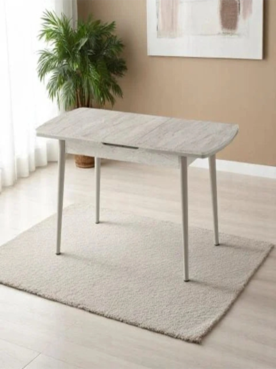 Dengema Berlin Açılır Dikdörtgen Masa Traverten, Kapuçino Ayak, 80 130 160 Cm Sandalyesiz, 4 6 Kişilik Traverten Desen - Kapuçino Ayak