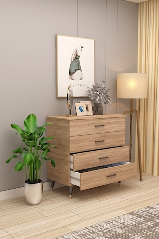 Asra Trend 4 Çekmeceli Şifonyer ŞF-02 %100 MDF Geniş Saklama Ünitesi Sonoma