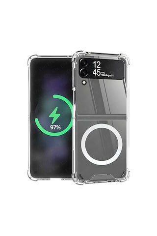 Samsung Galaxy Z Flip 3 Uyumlu Kamera Korumalı Magsafe Wireless Şarj Özellikli Şeffaf Kılıf Şeffaf, Samsung Gala Diğer
