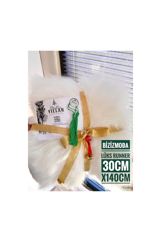 Yılbaşı Lüks Runner Davet Sunumluk Yemek Sofra Sunumluk Runner Peluş 30cmx140cm Beyaz