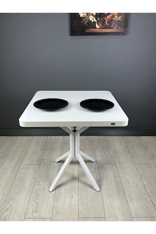 Tepe Beyaz Mutfak Yemek Masası Balkon Masası Kavisli Köşe Beyaz Ayak 70 Cm