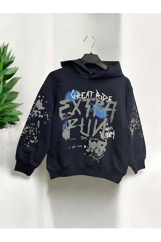 Nk Kids Erkek Çocuk Pamuklu Orta Kalınlıkta Kapüşonlu Sweatshirt-15449 Lacivert