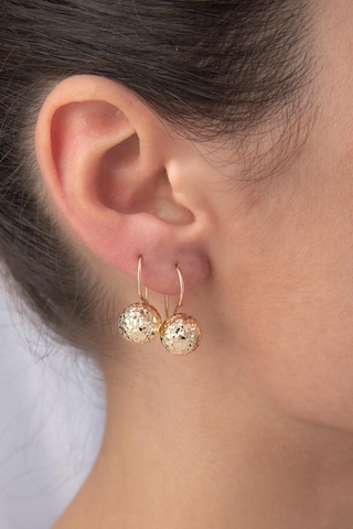 14 Ayar Altın Kristal Orta Top Küpe Sarı Altın