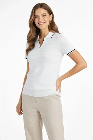 Buğrahayalin Triko Kumaş Yakalı Düğmesiz Açık Yaka Fitilli Kısa Kollu Regular Fit Tişört T-shirt - Beyaz Beyaz