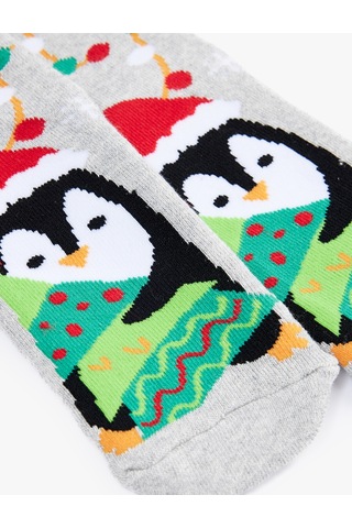 Koton Penguen Desenli Yılbaşı Çorabı Gri 6wkg80016aa Gri