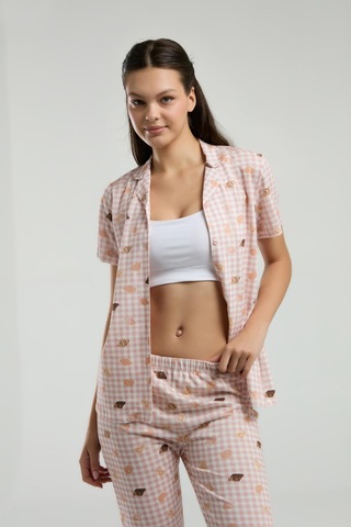 Roly Poly Kadın Gömlek Yaka Önden Düğmeli Kısa Kol Pijama Takım Beyaz