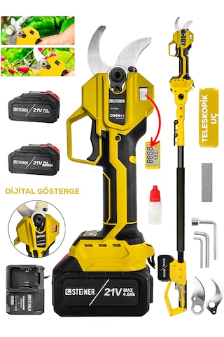 Steiner 30 Mm Dijital Kömürsüz Akülü Bağ Dal Ağaç Kesme Biçme Budama Şarjlı Makası Makinesi + Teleskop S4844