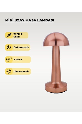 Rose Mantar Masa Lambası - Dokunmatik - 3 Renk Işık Rose