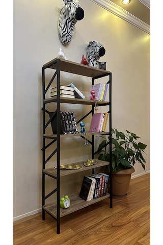 Modern Style Home Metal Kitaplık 5 Raflı Çok Amaçlı Dosya Kitap Rafı Ofis Salon Raf 150 Cm Ceviz Kahverengi Modernk01