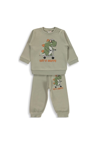 Civil Baby Dinozor Baskılı 6-18 Ay Takım - Haki Koyu Haki
