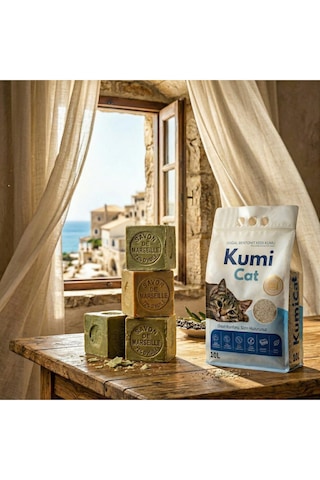 Kumi Cat Eko-premium Marsilya Sabunu Kokulu Topaklanan Tozsuz Bentonit Kedi Kumu 5 Lt