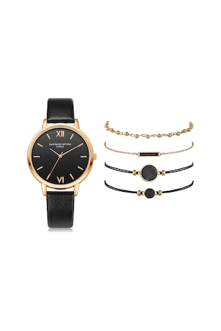 Xindoker Kadınlar İçin Siyah Klasik Kol Saati + Bilezik Seti - Modern Tasarım, Dayanıklı Pu Kayış, Kol Saati Takımı Diğer