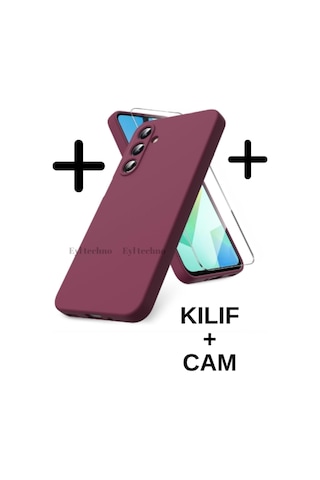 Samsung Galaxy Uyumlu A36 5g Kılıf Renkli Yumuşak Silikon Kapak Ekran Koruyucu Cam 9h Temperli -bordo Bordo