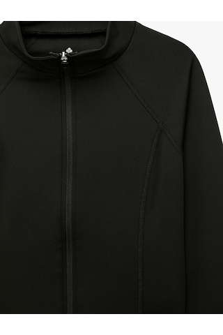 Koton Slim Fit Uzun Reglan Kollu Dikiş Detaylı Fermuarlı Spor Sweatshirt Siyah 7wak10015nk