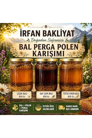 Bal Polen Perga Karışımı 850 Gr Çiçek, Saf Çam, Tütsü Diken Balı