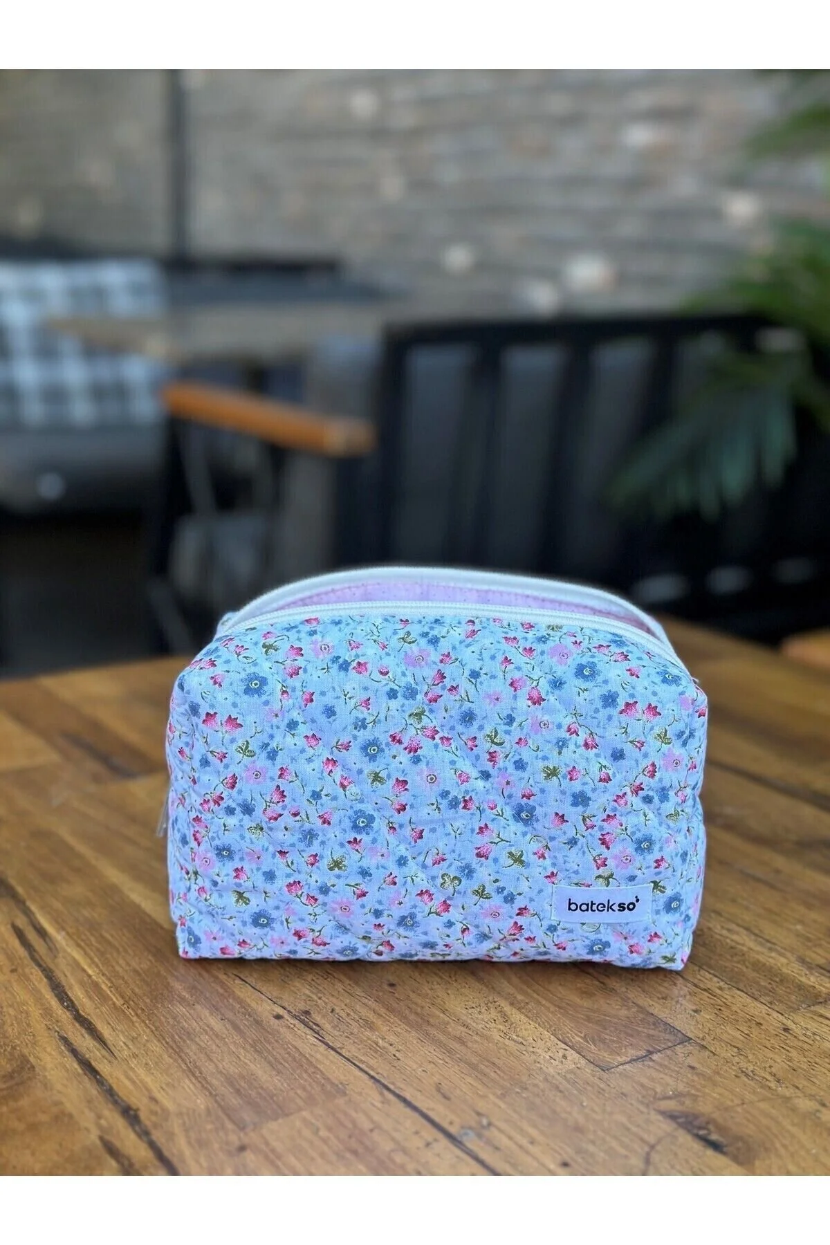 Batekso Çıtır Çiçek Desenli Makyaj Çantası - Büyük Boy