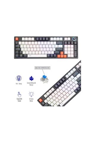 Gameagle Strike Plus MK-96X1BAB Mekanik Işıklı Blue Switch Gamer Oyuncu Klavye