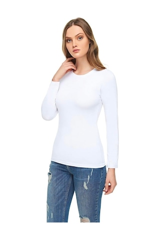 Kadın Beyaz Pamuklu Uzun Kol Body 001
