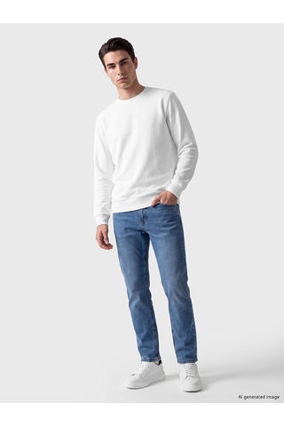 Lcwaıkıkı Classic Beyaz Bisiklet Yaka Erkek Sweatshirt