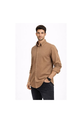 Classics Men Plus Barkod Uzun Kol Slim Fit Erkek Gömlek - 7579 Kahverengi