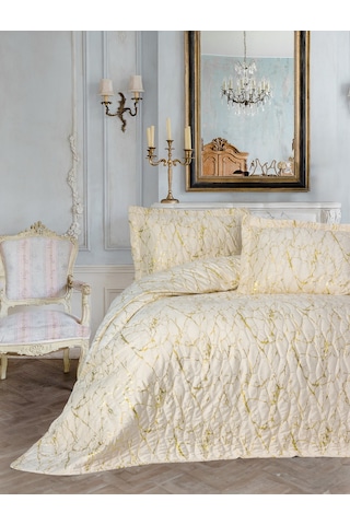 Cotton Box Smart Çift Kişilik Yatak Örtüsü Kadife Varaklı Destello Krem