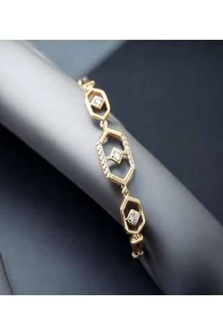 Xuping Modern Figürlü Zirkon Taşlı Kuyumcu Serisi Gold Premium Çelik Bileklik 17cm + 2cm Ayarlı