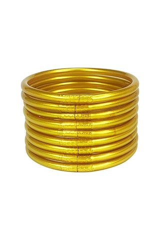 Samdoo 2023 Gümüşlü Pvc Silikon Bilezikler - Zarfımsı Tasarım, Dayanıklı, Unik Aksesuar - 9'lu Set Altın Rengi Diğer