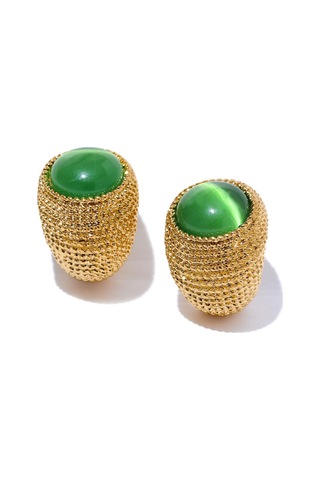 Yeşil Eetit Vintage Yeşil Mavi Beyaz Kedi Gözü Taş Paslanmaz Çelik C Şekli Geometrik Moda Küpe Altın Renk Moda Takı Hediye Çok Renkli