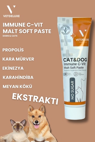 Vetdeluxe Immune C-vit Malt Kedi Köpek Bagisiklik Güçlendirici Malt Macun 100 G