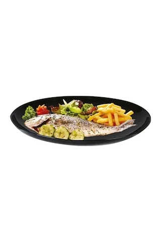 Temperli Cam Oval Siyah Servis Tabağı 33cm