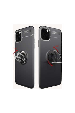 Apple iPhone Uyumlu Uyumlu 11 Pro Max Kılıf Range Yüzüklü Silikon - Siyah