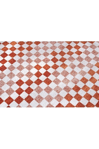 Turuncu Beyaz Modern Geometrik Dama Desenli Yıkanabilir Halı - Yo30035xc