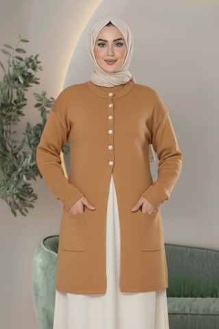 Yeni Sezon Dizboy Kadın Ceket -sakal İplik, Yaka Düğmeli, İki Cepli, Günlük, Şık Kombinler İçin Bej