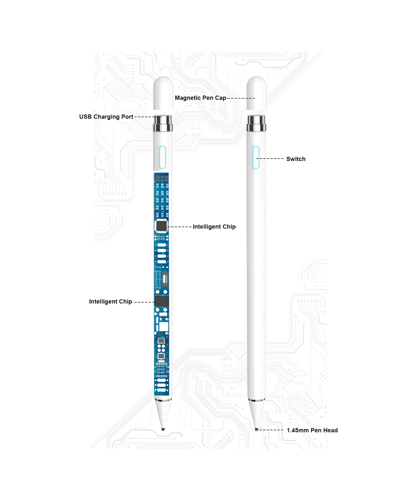 Moveevo Beyaz 1.45mm Uçlu Şarj Edilebilir Dokunmatik Kalem - Android/ıos Uyumlu, 140mah Batarya, Pijamalı Ve Ekran Koruyucu