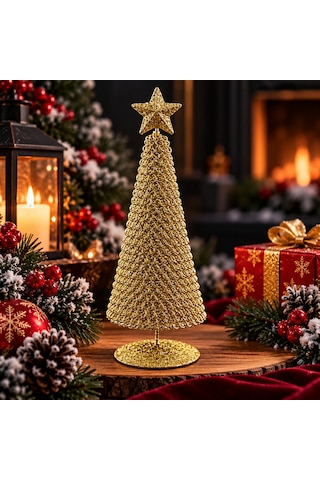 Gold Metal 23 Cm Gold Yılbaşı Ağacı Metal Parlak Simli Gold Noel Ağacı Diğer