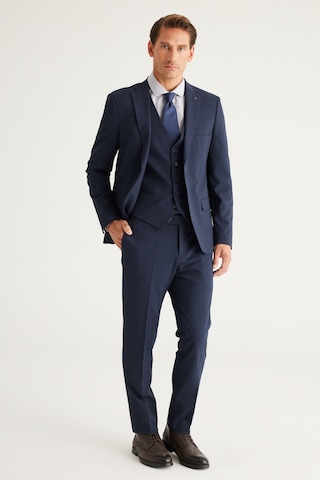 Ac&Co / Altınyıldız Classics Erkek K.lacı Recycle Slim Fit Dar Kesim Mono Yaka Yelekli Kareli Takım Elbise K.lacı Koyu Lacivert