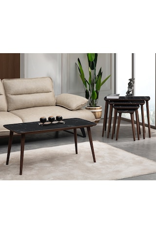 Vovvahome Luci 4lü Mdf Ahşap Zigon Sehpa Ve Orta Sehpa - Siyah