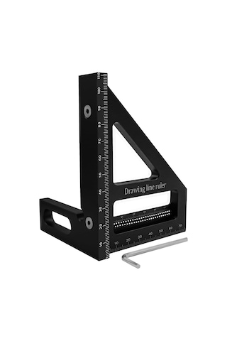 Reedark Alüminyum Ahşapçılık Ölçü Cihazı - 45/90 Derece Açı Ölçümü, Çizim Ve Kalibrasyon İşlevi - Siyah
