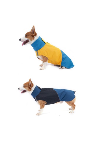 Vkemall Köpekler İçin Dışarıda Kullanıma Uygun Su Geçirmez Yağmurluk, Yansıtıcı Çizgili, Ayarlanabilir Fitli Outdoor Mont Mavi-sarı, Xs