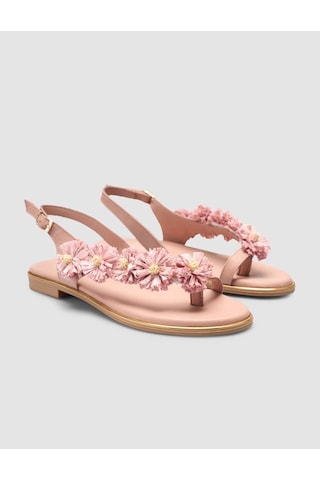 %100 Hakiki Deri Pembe Kadın Sandalet Pembe
