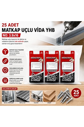 Medalyan Dl-99 Matkap Uçlu Vida - 3.9x16 Mm 25 Adet- 12'li Paket Diğer