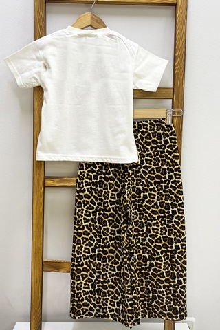 Kız Çocuk Yazlık İkili Takım Leopar Baskılı B46 Krem