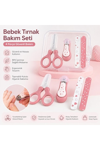 4 Parça Bebek Tırnak Bakım Seti Pembe Güvenli Makas, Tırnak Makası, Törpü Yenidoğan Bebek Bakım Seti