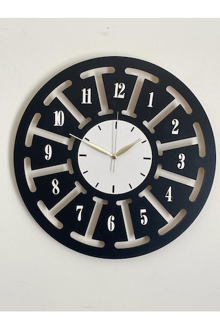 Ümra Lazer Lazer Kesim Dekoratif Duvar Saati 40x40 Cm Umrasaat8 Siyah