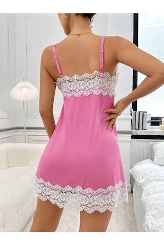 Butik İstanbul Kadın Ip Askılı Yaka Dantel Detaylı Kısa Viskon Gecelik Siyah