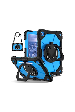 Vkemall Samsung Tab A9 8.7" Silikon+pc Tümünü Kapatan Şok Emici Döner Tutucu Korumalı Kılıf - Kırmızı-siyah